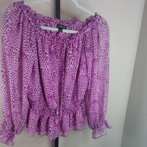 INC International Concepts Purple Ruffled Puff Sleeve Blouse